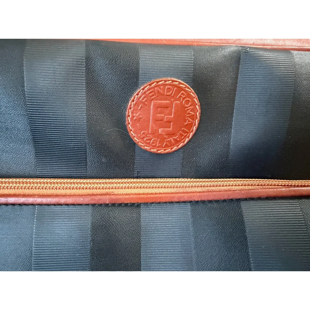 Fendi Pequin Vintage Travel Duffle Bag Canvas Leather Black Brown - Picture 3 of 12